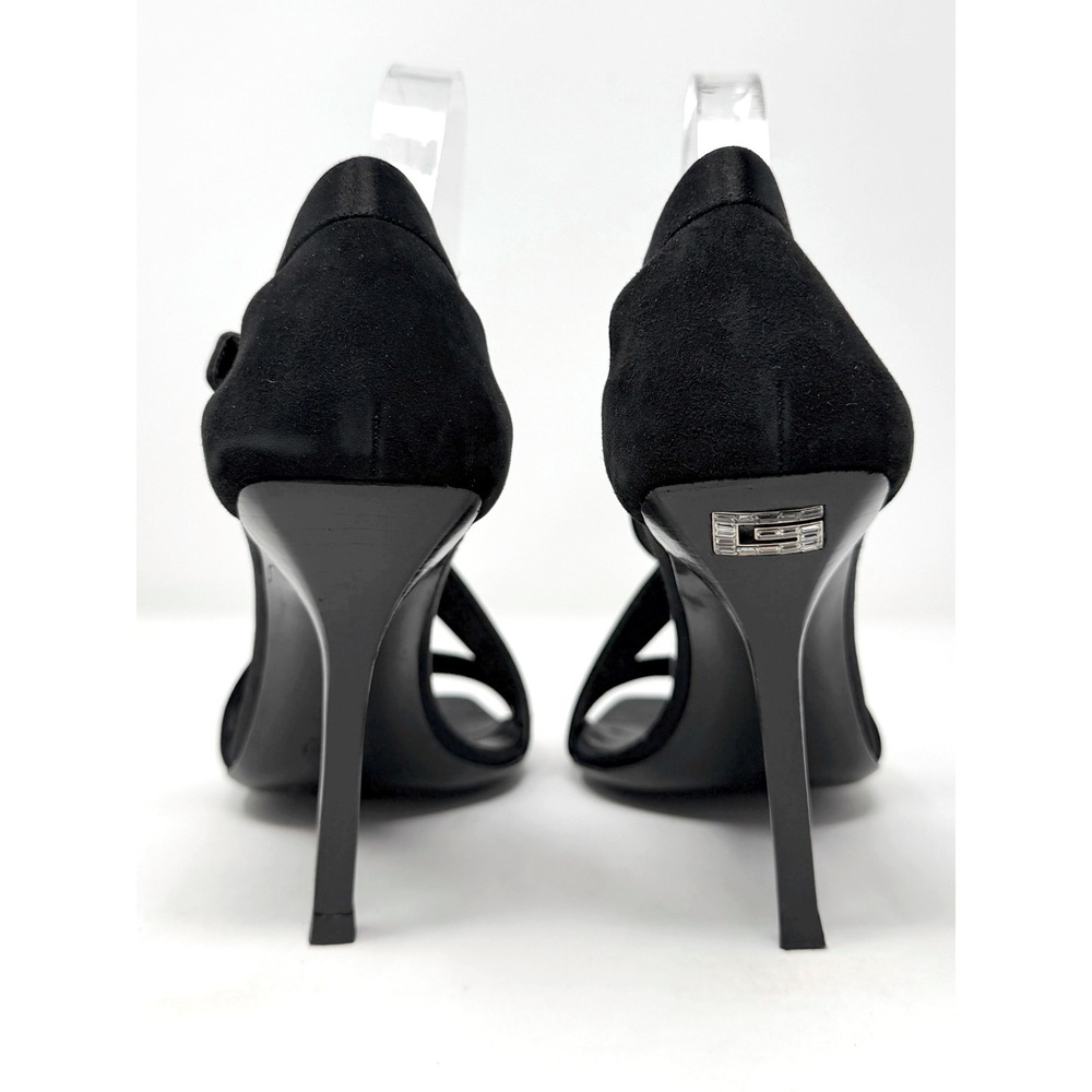 Gucci Black Strappy Heels Sandals 7.5 Satin Ankle Strap Vintage - Picture 2 of 9